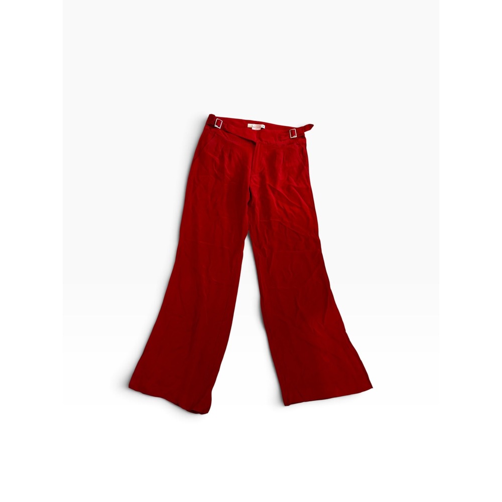 Etro Silk Wide Leg Trousers 38 Red Side Buckle Italian Designer Pants